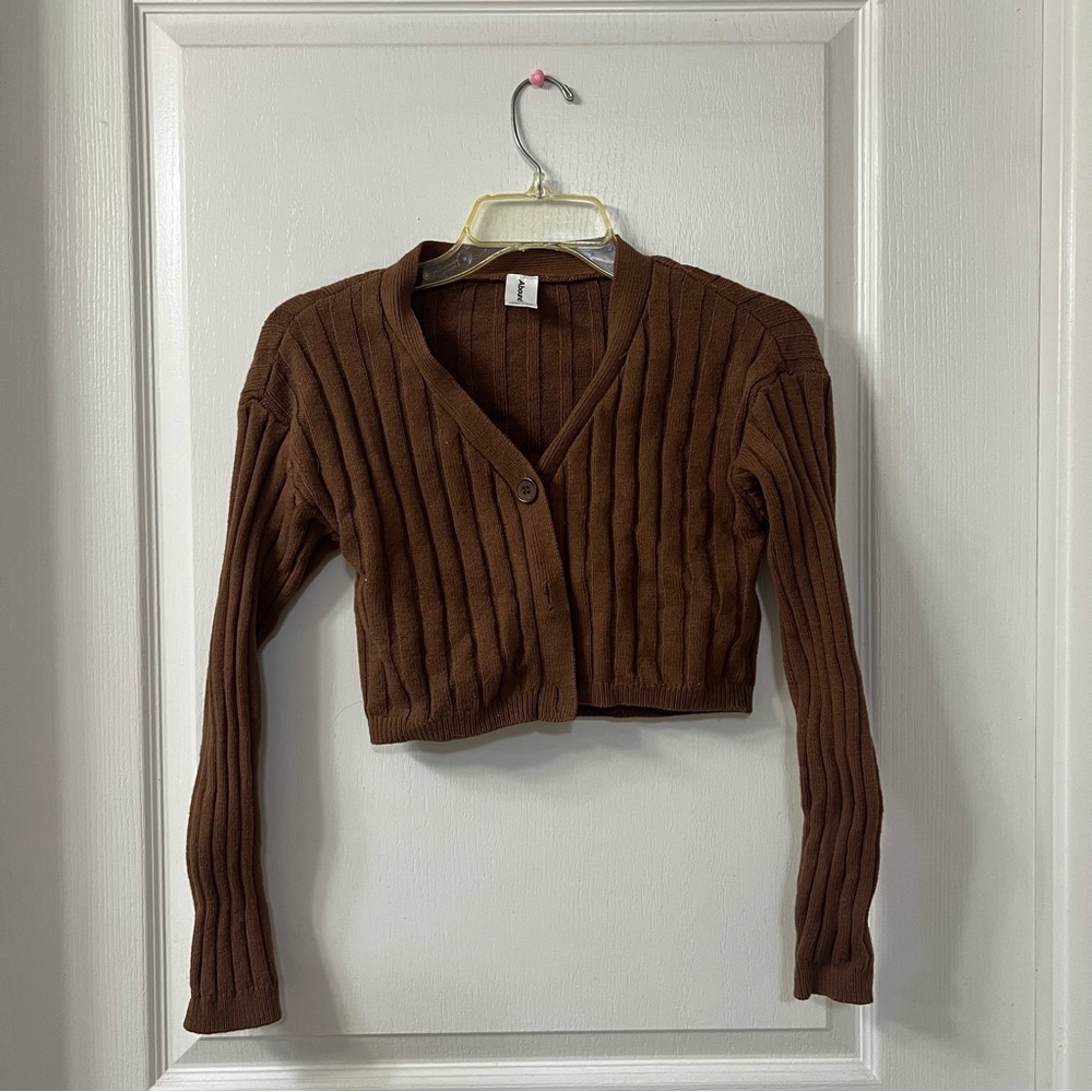 Abound Brown Ribbed Cropped Cardigan